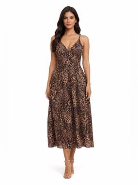 SHEIN Sexy Coquette Brown Leopard Print V-Neck Midi Dress